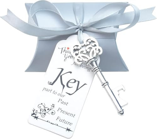 Key Bottle Opener Wedding Favour: 50pcs Vintage Skeleton Party Gift Set with Candy Boxes, Ribbons and Thank You Cards for Guests, Celebrations, Birthday, Baby Showers, Anniversary (Silver)
