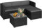 Yaheetech Conjunto de Muebles Ratán de Jardín 5 Piezas con Cojines, 3 Plazas Sofá 1 Taburete y 1 Mesa de Café de Cristal (Negro/Gris)
