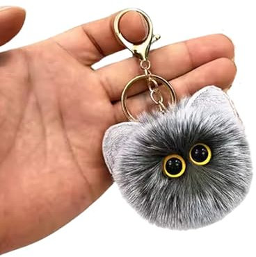 WORKIRAN Plüsch Katze Schlüsselanhänger, 8cm, Stofftier Anhänger, handgemacht, kuschelig, Flauschiger Handtaschen Anhänger (Grau)