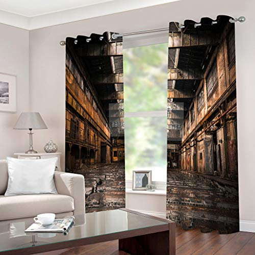 FYRHLH Verdunkelungsvorhänge Retro Haus Dekorative Gardine Schlaufenschal Fenster-Schal Größe:2 x B117 x H138cm