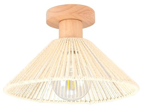 iDEGU Retro Deckenleuchte 26cm Vintage Lampe Boho Design Deckenlampe Lampenschirm aus Rattan und Holz E27 Beleuchtung Dekoration Kronleuchter für Schlafzimmer, Flur, Esszimmer (Rattan Braun)
