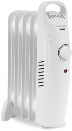 Geepas Oil Filled Radiator Heater 450W, 5 Fin | Mini Portable Electric Heater Adjustable Thermostat Overheat Protection Energy Efficient Heating White (Renewed)
