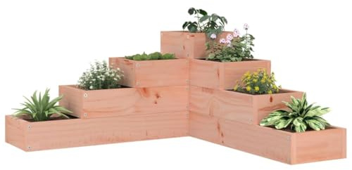 Douglasie Pflanzentreppe 4 Stufen 80,5x79x36 cm, Massivholz erhöhtes Beet für Garten Outdoor Pflanzen, L-Form Design