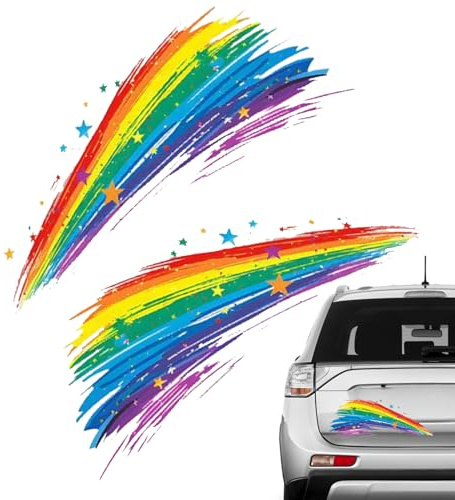 Regenbogen Auto Aufkleber 20cm - Wasserdichtes Stoßstangen Decal, Karosserie Kratzer Verstecken Schutz | Deko KFZ Motorrad Helm Koffer Kühlschrank, Lebendige 7 Farben Farbverlauf Haltbar