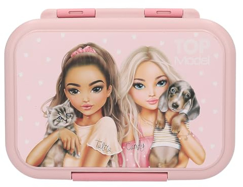 Depesche 13957 TOPModel - Brotdose aus Edelstahl, in Rosa, mit Model Motiv, Hund und Katze, Lunchbox mit Trennwand und Silikondichtung