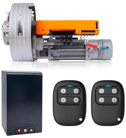 DOMO-MATIC Kit Motor para Puerta Enrollable y Persiana Metálica hasta 160kg, con Cuadro de Maniobras y 2 Mandos a Distancia