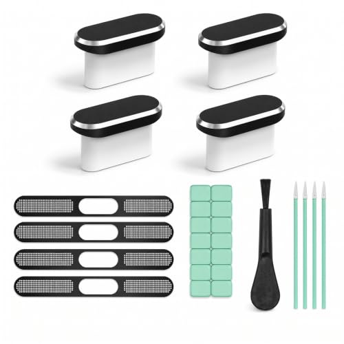 Type-C Charging Port Dust Plug Set, Cover with Speaker Mesh Stickers, Cleaning Putty & Cleaning Tools, Anti-Dust Charger Port Protector for iPhone 17/16 Series, Samsung & All USB-C Android Smartphones