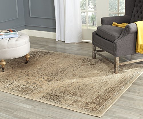 SAFAVIEH Vintage Collection Area Rug - 5'3 x 7'6, Warm Beige, Oriental Medallion Distressed Viscose Design, Ideal for High Traffic Areas in Living Room, Bedroom (VTG113-660)