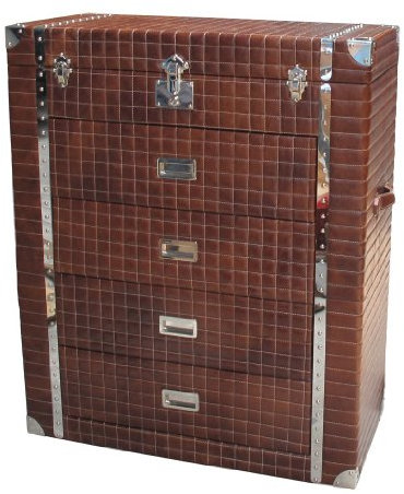 Schranktruhe Swona Vintage Leder Edelstahl