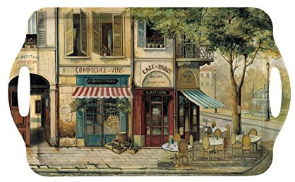 Pimpernel Parisian Scenes Melamine Rectangular Serving Tray – (19.25 x 11.5) French Street Corner Design, Durable Lightweight Platter for Dining Table Accent & Festive Entertaining