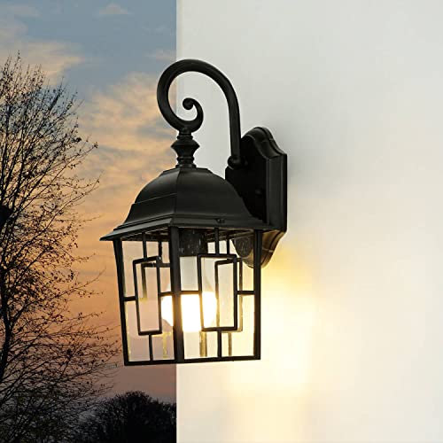 Licht-Erlebnisse Außenwandlampe Aluminium Glas in Schwarz IP23 Balkon Terrasse T:19 cm E27 Rustikale Tiffany Außenleuchte Garten FRIESEN