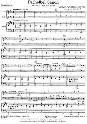 Pachelbel Canon for Violin, Cello, and Piano by Arr. Daniel Dorff (2000-01-15)