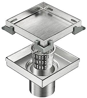 Neodrain ZS3T0104 Quadratischer Duschrinne mit Kacheleinsatz Gitter 4 Zoll 304 Edelstahl gebürstet