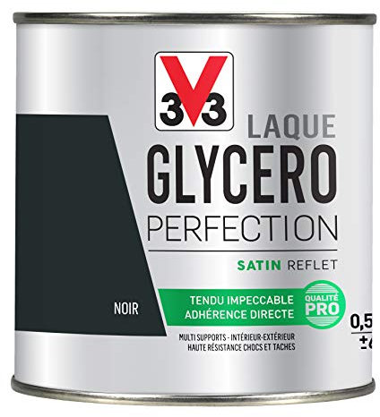 V33 Peinture multi-supports monocouche Laque Glycéro satin, Noir 0,5L