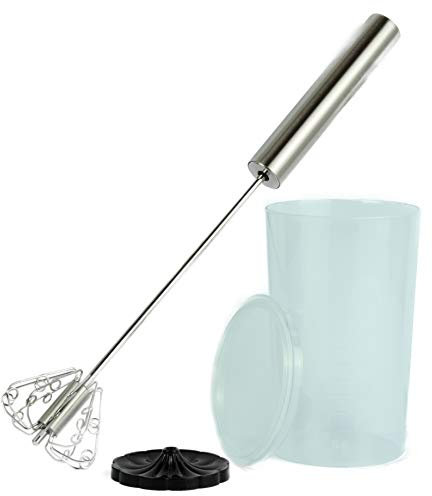NOVA Quirl Schneebesen manuell Milchaufschäumer Edelstahl mit Messbecher (Edelstahl)