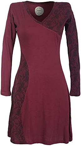 Vishes - Alternative Bekleidung - Asymmetrisches Damen Lagenlook Kleid Baumwolle mit Spitze Bedruckt