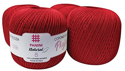 Panini Tessuti Phylum Titolo 8 confezione da n.4 Gomitoli da 100 gr cad. di Filo da Ricamo per Uncinetto in 100% Cotone ritorto Made in Italy