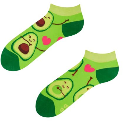 Dedoles Sneaker Socken Low Cut Füßlinge Unisex Damen Herren Baumwolle lustiges Design Geschenk links rechts verschieden, Farbe Grün, Motiv Avocado-Liebe Knöchelsocken, Gr. 39-42