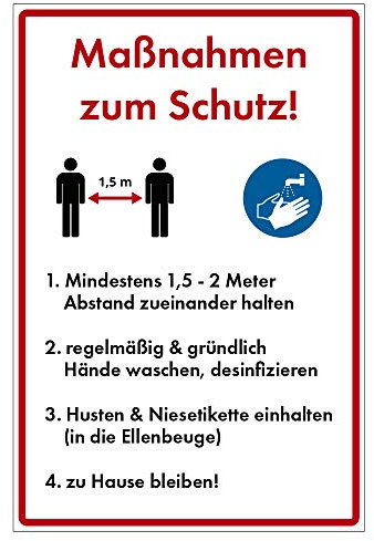 Hinweis-Schild 300x200 mm - Maßnahmen zum Schutz der Bevölkerung - Corona-Virus (COVID-19), aus Alu/Dibond 300x200 mm - 3 mm stark