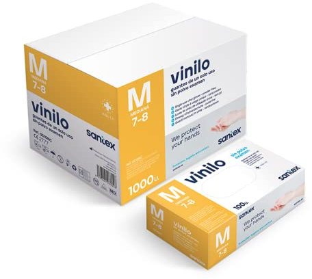 Guantes desechables transparentes de Vinilo Talla M 100 piezas de confort fino, Sin látex, Sin polvo, Alimentos seguros para el servicio de alimentos, Limpieza, Lavado de platos