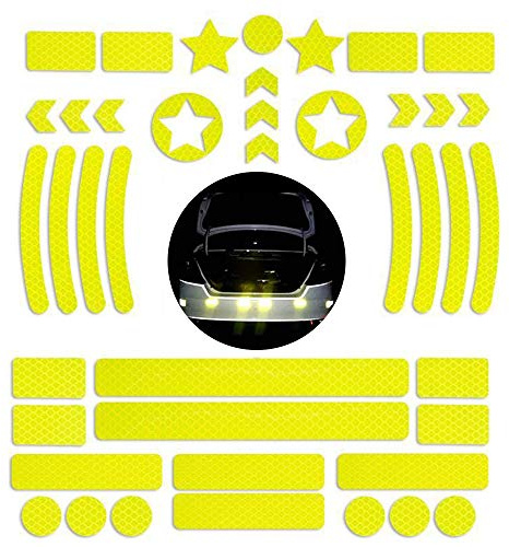 42Pcs Reflective Stickers,Self Adhesive Reflective Decal Stickers Bicycle Safety Warning Reflective Strip Tape Waterproof Fluorescent Reflective Tape for Motorcycle,Cars,Stroller,Helmet,Scooter