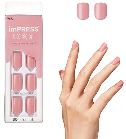 KISS imPRESS Color Gel Nail Kit, Pretty Pink, with PureFit Technology, Polish-Free Colour Mani, Includes Prep Pad, Mini File, Cuticle Stick, and 30 Fake Nails