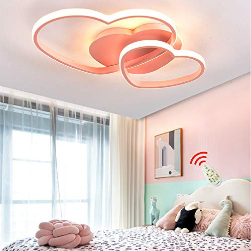 LED Modernes Deckenleuchte Prinzessin Zimmer Deckenlicht Dimmbares Herz Design Decke Lampe Mit Fernbedienung Acryl Kinderzimmer Beleuchtung Wohnzimmer Schlafzimmer Koration Kronleuchter Ø50cm,Rosa