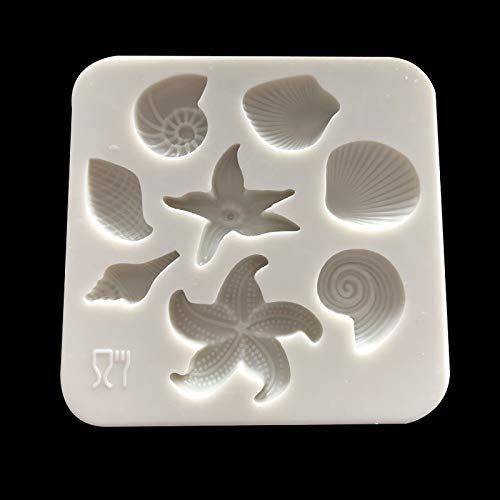 8 Cavities Starfish Conch Sea Shell Cake Decorating Fondant Tool Jelly Chocolate Candy Mould 3D Marzipan Biscuit Pastry Bakeware Clays DIY Tool Muffin Cup(1 PCS)
