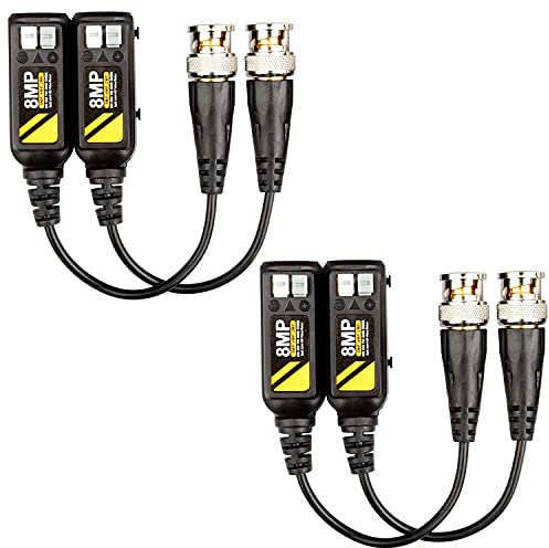 Greluma 2 paia trasmettitore ricetrasmettitore video balun BNC HD passivo 8MP Connettori cavo AHD/TVI/CVI/CVBS per telecamere di sicurezza CCTV 4K 720P / 960P / 1080P / 3/4/5 / 8MP