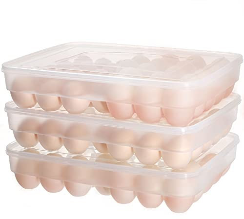 ZENFUN 3 Pack 34 Grid Egg Box Holder for Refrigerator Storage, Clear Plastic Egg Container with Lid, Stackable Egg Tray Dispenser Kitchen Organizer, BPA Free, Total Hold 102 Eggs