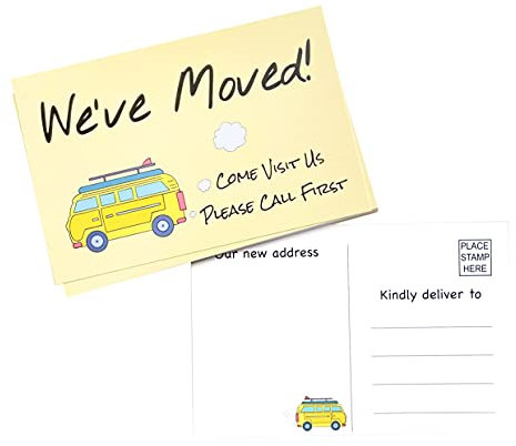 ITZAMNA Postkarten We've moved Postkarten Mini Van Karten Adresswechsel neues Zuhause Einweihungskarten 50 Stück