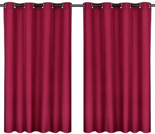 Moon 2er Pack Vorhang Ocean 70% Blickdicht, Ösenvorhang, Höhe 245 cm - Breite 140, verdunkelnd mit 8 Ösen (Beere)