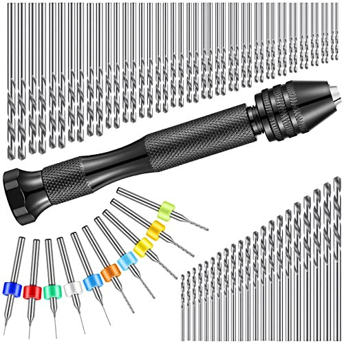 95-teiliges Handbohrer-Set, schwarze Stiftschraubstock, Handbohrer, 74 Stück Mikro-Spiralbohrer und 20 Stück PCB-Mini-Bohrer für Harz, Polymer-Ton, Handwerk,1 mm, Bits in zufälliger Farbe)