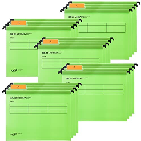 Hängemappen A4,QNLEMON 20 Stück Polypropylen Aktenschrank Hängemappen mit Tabs und Karteneinlagen für Schule Zuhause Arbeit Büro (Grün)