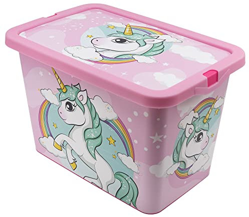 Stor Aufbewahrungsbox mit Klickverschluss 7 Liter Einhorn und Regenbogen, Farbig