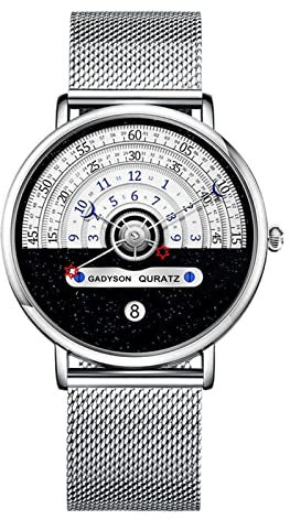 Montres Homme,Astrolabe Tendance Minimaliste,Montre étanche en Acier Inoxydable pour Homme,avec Bracelet Milanaise,Montre avec Fonction Calendrier
