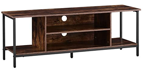 CLIPOP TV Stand Cabinet Industrial TV Console Table with Wire Management Holes, Open Storage Shelf and Steel Frame, 3-Tier TV Unit Center Table for Living Room, Entertainment Room