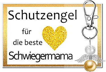 MKISHINE Schutzengel Schlüsselanhänger Geschenk Geschenkkarte für beste Schwiegermama - Glücksbringer, Glückwunschkarte, Geburtstagsgeschenk