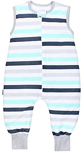 TupTam Baby Winter Schlafsack mit Beinen OEKO-TEX zertifizierten Materialien 2,5 TOG Unisex, Farbe: Breite Streifen Grau/Weiß/Mint, Größe: 104-110