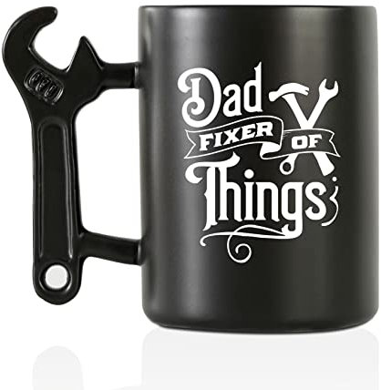 Onebttl Dad Gifts from Daughter and Son, Coffee Mug with Wrench Spanner Handle, 400ml Funny Ceramic Cup for Father on Birthday, Father's Day, Christmas - Dad Fixer of Things