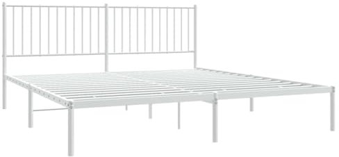 vidaXL Bettgestell, Bettrahmen mit Kopfteil Lattenrost, Metallbett Bett für Schlafzimmer, Doppelbett Gästebett, Metall Weiß 180x200cm