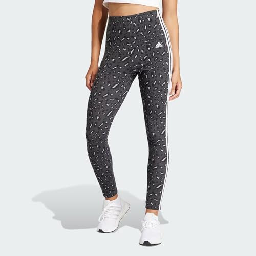 adidas Donna Essentials 3-Stripes Animal Print Leggings, grey/carbon/black, M