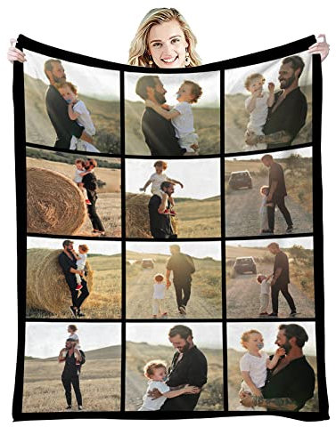 GLIKW Personalisierte Fotodecke mit eigenem Foto Und Text, Super Weich Flanell Collage Kuscheldecke Geschenke für Vater, Mutter, Kinder, Haustiere, Freunde oder Paare(12 Fotostil, 150×200cm)