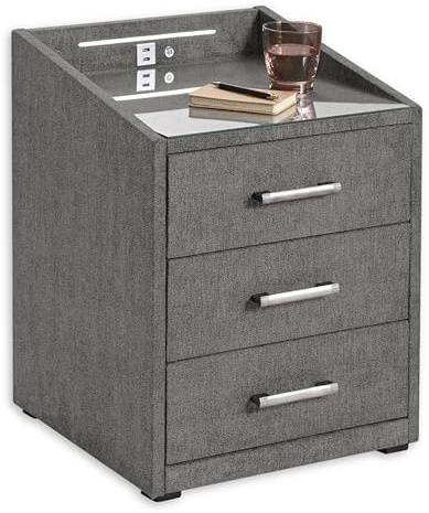 Froschkönig24 Moon Nachttisch Boxspringbett, Uran Stone - Funktionaler Nachtschrank mit USB-Anschluss und LED-Beleuchtung - 47 x 61 x 46 cm (B/H/T)