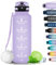 Grsta Botella agua - 1500ML - Botella de Agua Deportiva, Botella agua Gimnasio, a Prueba de Fugas y no BPA, Botella agua Gym Motivacional con Sello de Tiempo para Escuela, Ciclismo, Camping - Morado