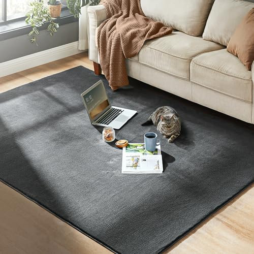 SONGMICS Teppich, 160 x 230 cm, Wohnzimmerteppich, Rutschfester Teppich, Dekoration, für Wohnzimmer, Schlafzimmer, maschinenwaschbar, modern, anthrazitgrau TAR013G02