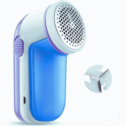 ARBEITERS Electric Lint Remover For Clothes - Bobble Remover With Extra Blade and Cleaning Brush - Battery Operated Powerful Clothes Fabric Shaver - Defuzzer for Clothes - Blue