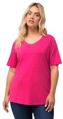 Ulla Popken Damen große Größen Übergrößen Plus Size Shirt, doppellagige Vorderseite, Slim, Rundhals, Halbarm Fuchsia pink 62+ 810528815-62+