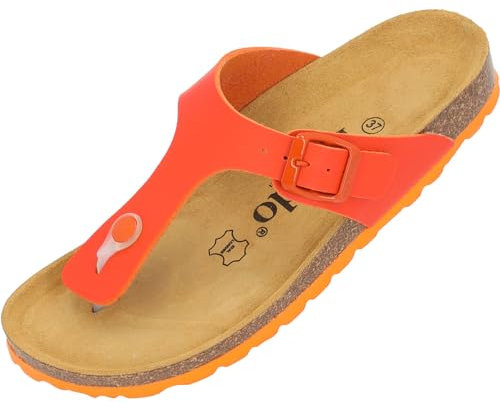 Palado Zehentrenner Damen Kos Matt – gefertigt in Spanien – weiche Veloursleder-Decksohle – mattes Obermaterial für dezente Eleganz Orange/Orange UK8 - EU41