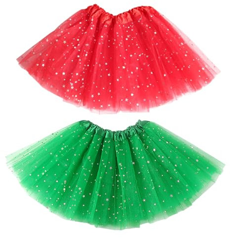 XNIVUIS 2 Piezas Falda de Tul para Mujer Falda de Tul de 3 Capas con Estrellas de Lentejuelas Tutu Retro para 2-8 Años Niñas Fiesta Halloween Carnaval Disfraz